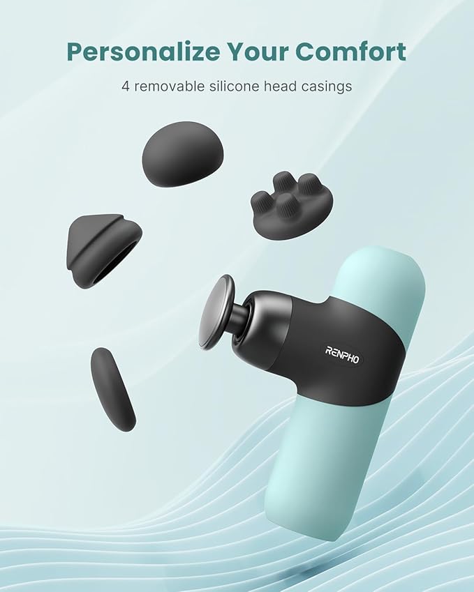 RENPHO Mini Thermal Massage Gun with Heat, Portable Deep Tissue Percussion Massager with 4 Heads for Neck & Back Comfort, Ultra-Quiet Operation for Home, Office & Travel, Includes Compact Carry Case