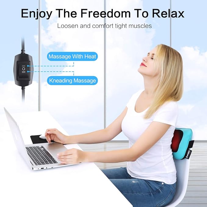 Mo Cuishle Shiatsu Back Massager with Heat – 3D Kneading Neck and Shoulder Massager for Back Pain Relief – Electric Massage Pillow for Home, Office & Car – Mother’s Day Gifts for Mom, Women, Men, Dad