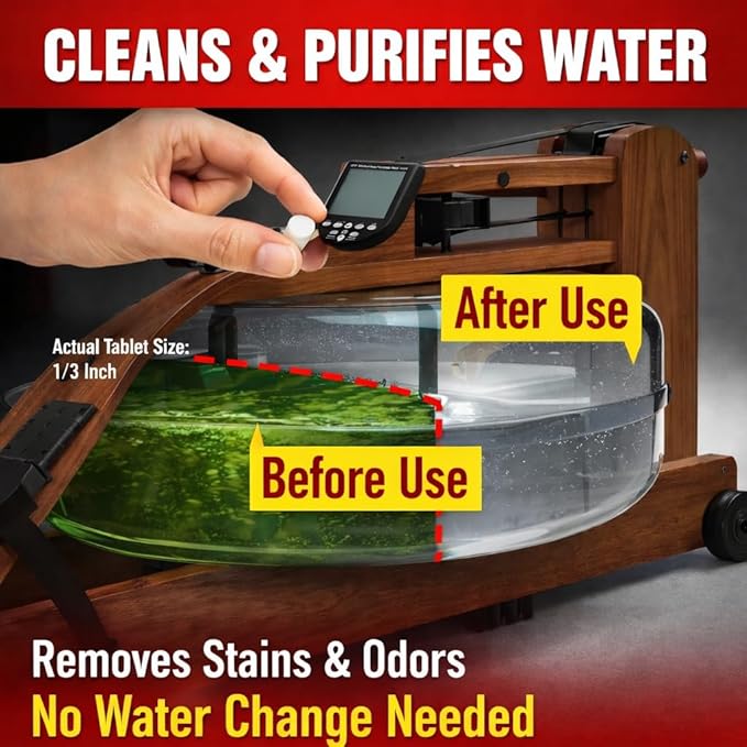 Rowing Machine Water Purification Tablets | Universal Water Rowing Machine Tank Cleaner | Safe, Eco-Friendly Formula | 4 Tablets (2-Pack)