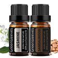 GREENSLEEVES Sandalwood Jasmine Essential Oil Set, 2 x 10ml Pure Plant-Based Fragrance Oil for Aromatherapy, Essential Oils for Diffuser, Massage, Bath Bomb, Scented Candle Soap Making