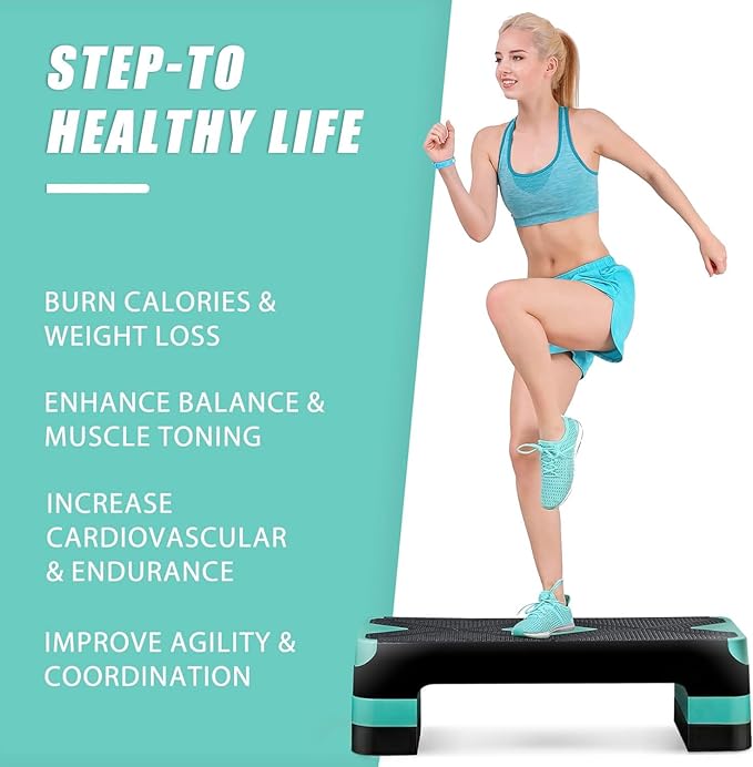 ZENY 26.5 inch Aerobic Step Platform with 4 Step Risers, Height Adjustable Exercise Stepper for Home Gym Workouts, 400 lbs Capacity