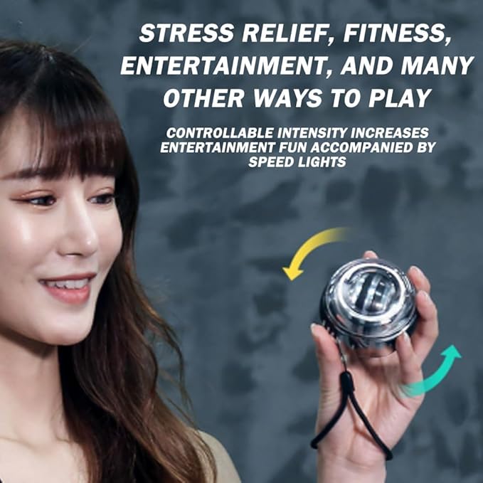 Wrist Ball Exerciser, Torque Ball Hand Exerciser, Gyro Ball Wrist Exerciser, Auto-Start Gyroscopic Forearmexerciser with LED Lights,Wrist Trainer for Stronger Arm Fingers Wristbones and Muscle