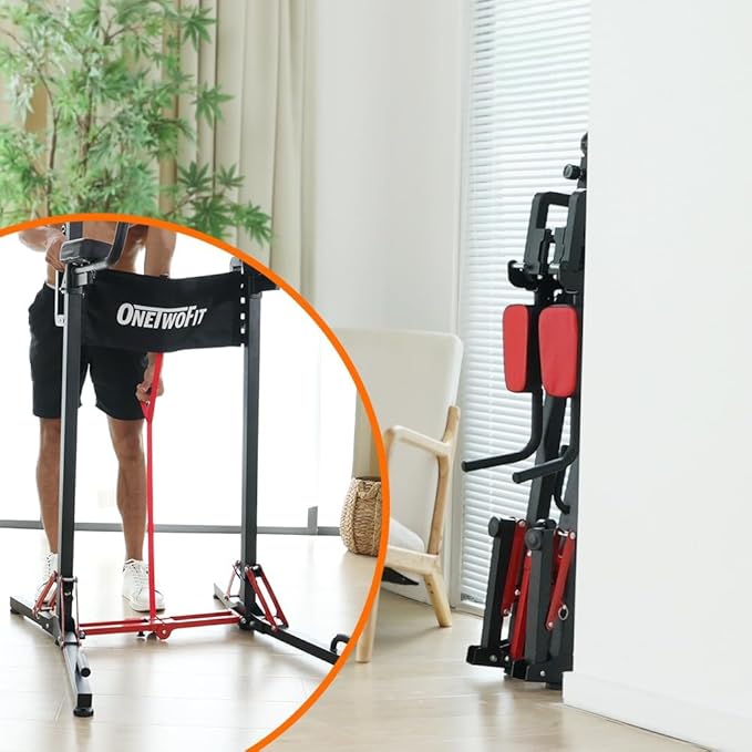 ONETWOFIT Foldable Power Tower Pull Up Bar Station, Multi-Function Adjustable Height Pull Up Dip Station for Gym Workout, Strength Training Fitness Equipment, Pull Up Stand Pro 400LBS/Pro Max 600LBS