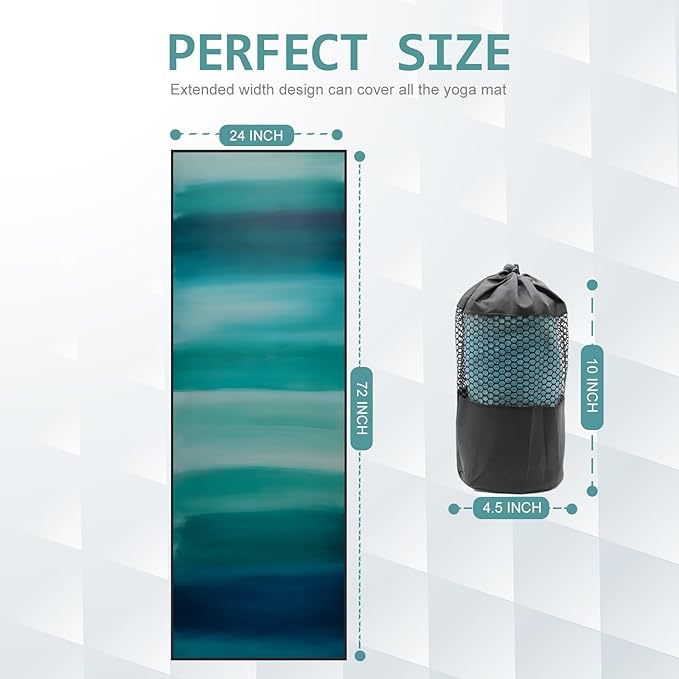 Eunzel Hot Yoga Towel, Non Slip Yoga Mat Towel Sweat Absorbent Printed Yoga Towel with Grip Dots for Hot Yoga, Pilates and Workout 72"x 24", Sunset/Teal Flow