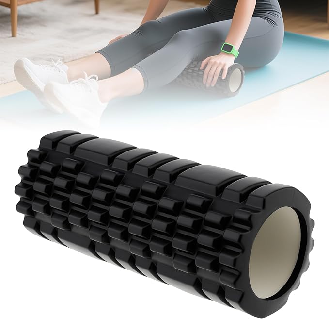 High Density EVA Foam Roller for Physical Therapy, Yoga & Pilates - Muscle Recovery, Deep Tissue Massage, Myofascial Release with Portable Mesh Bag（Black）