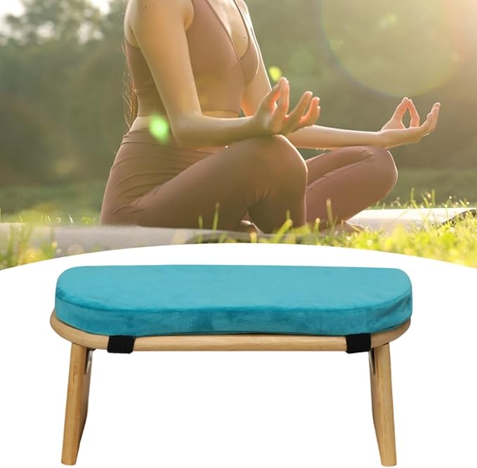 Meditation Bench Prayer Bench Removable Ergonomic Foldable Bamboo Kneeling Stool Stool for Office Bedroom Tea Ceremony(Blue)