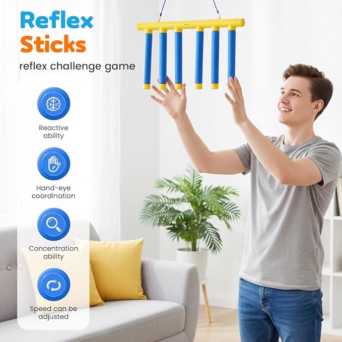 Reflex Sticks Rebounce Game, Reflex Challenge Game, Falling Sticks Reaction Time Trainer with Adjustable Speed Modes for Home, Office & Team Activities (Blue)