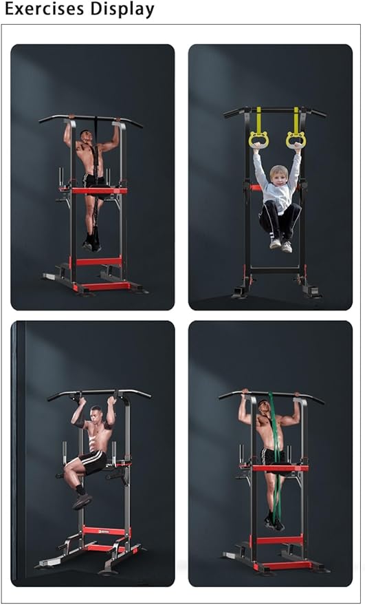 Power Tower Dip Station Pull Up Bar - Multi-Purpose Home Gym Equipment with Adjustable Height and Non-Slip Foot Pads - 150kgs Capacity