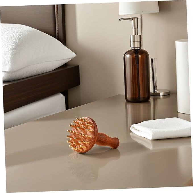 Sandalwood Meridian Massage Brush with Brass Points for Scalp and Full Body - Manual Wooden Comb for Muscle Tension Relief Relaxation Tool