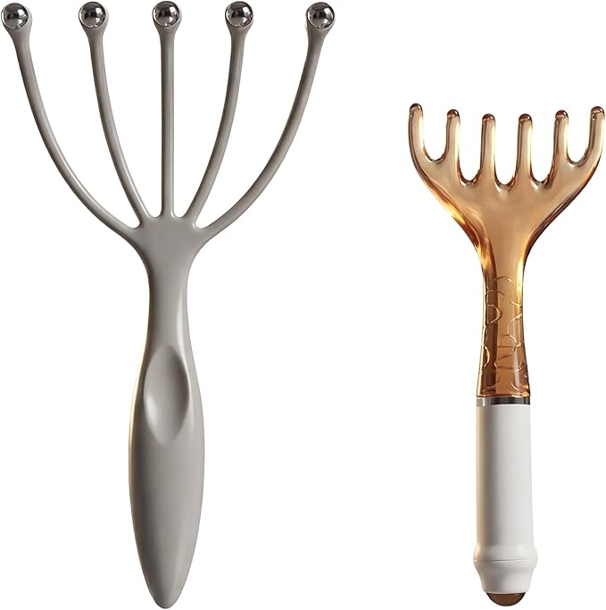Scalp Massager & Gua Sha Tool Set - Manual Head Massager, Massage Comb for Relaxation & Stress Relief (Grey & Brown)