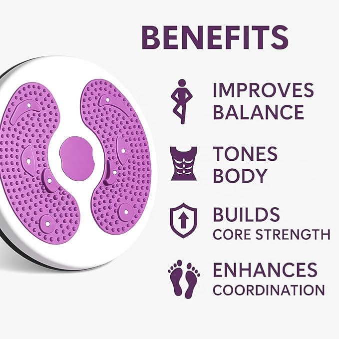Twist Exercise Board for Core & Abs – 11" Balance Twister Disc with 360° Rotation, Non-Slip Massage Foot Pads, Improves Balance, Flexibility & Posture (Purple)