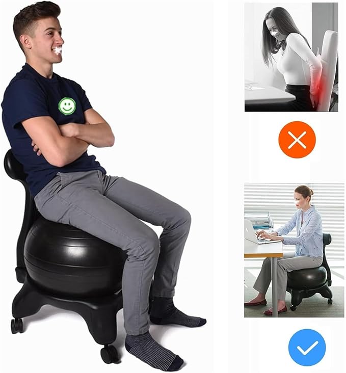 Yoga Ball Chair,Yoga Ball，Exercise Ball, Yoga Ball Chair Ergonomic Chair with Replaceable Balls Stability Yoga Ball Chair for Office Home Classroom Exercise Ball Seat(Rose)