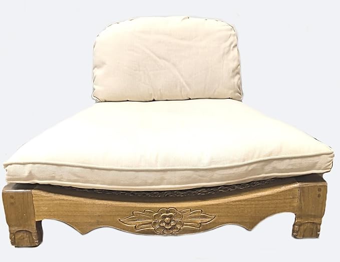 Handcrafted Wooden Meditation Chair with Woven Seagrass Seat, 30 x 28 x 18 inches (Beige)