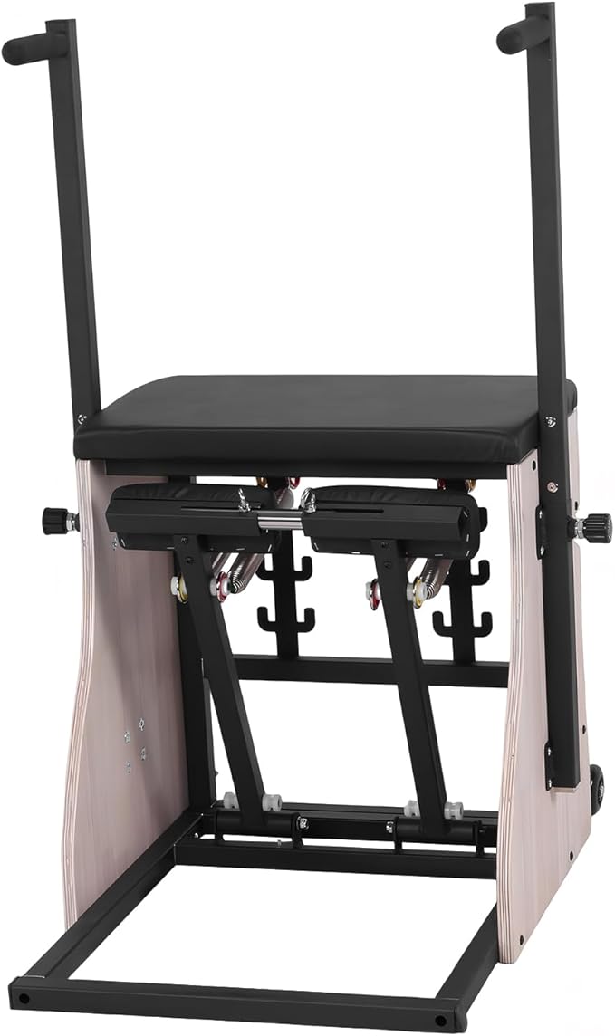 Generic Oak Wood Pilates Chair with 4 Level Handles Split Pedals Adjustable Resistance Pilates Stabilizer Chair for Home Workouts and Studio Use