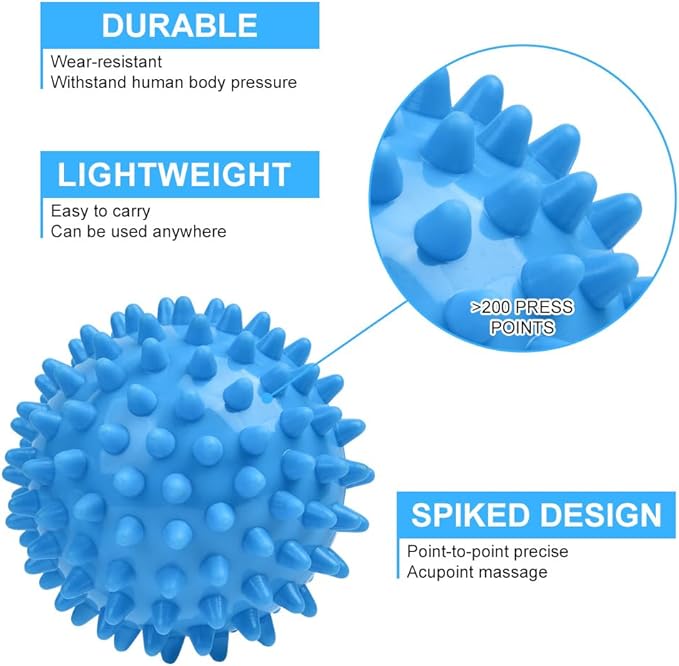 URAQT Spiky Massage Ball Set, 2 Pack Physical Therapy Massage Balls, Hard Lacrosse Ball & Spiky Massage Ball for Myofascial Release and Trigger Point Deep Tissue Massage (Blue)