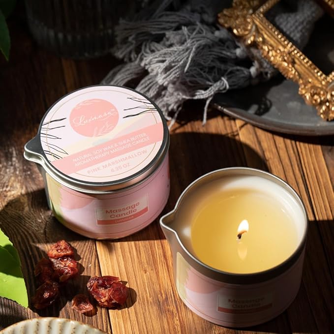 Soybean Wax Scented Massage Oil Candle for Home SPA Treatment- Natural Warm Body Lotion Candle for Stress Relief- Moisturizing Massage Wax Candle 6.35OZ (Pink Marshmallow Scent)