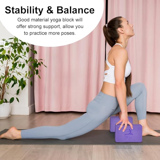 2 Yoga Block and 2 Yoga Strap Set,Non-slip EVA Foam Blocks, High Density Yoga Bricks with 6ft Strap, Supportive Latex-Free Yoga Block Accessories for Pilates