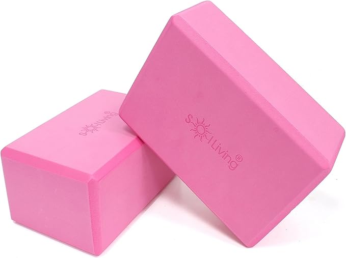 Sol Living Yoga Blocks 2 Pack High Density EVA Foam Yoga Cushion Stretching Pilates Meditation Exercise Equipment Support Deepen Poses Odor Free Non Slip Yoga Accessories - 4" x 6" x 9"- Pink