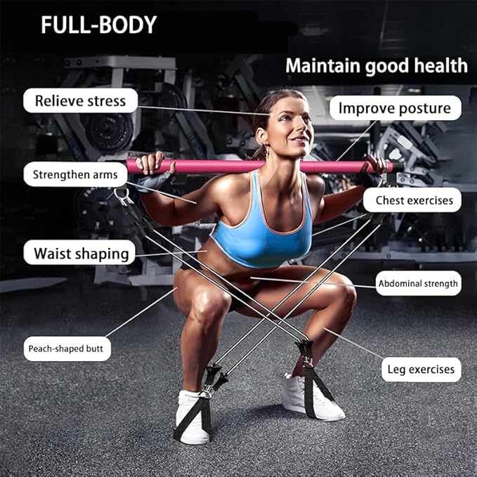 GOGO Pilates Bar Kit with Latex Resistance Bands, Pilates Weight Bar Equipment for Yoga Workout Home Gym Strength Training