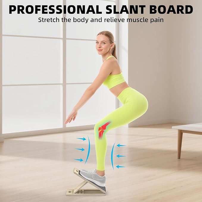 Portable Wooden Slant Board for Calf Stretching Squats Calf Stretcher Pilates Physical Therapy Equipment Adjustable Incline Board for Knees Ankle Heel Feet Leg
