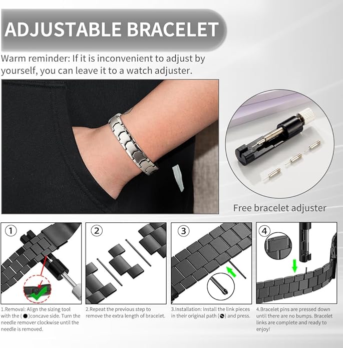 Magnetic Bracelets for Men，Stainless Steel Bracelet Lymphatic Drainage Therapeutic Magnetic Bracelets with Double Row Magnets Jewelry Gift with Adjust Tool