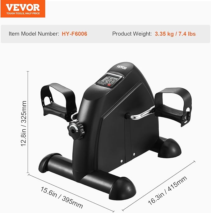 VEVOR Under Desk Bike Pedal Exerciser, Mini Exercise Bike for Arm/Leg Exercise, Multi-level Resistance Pedal Exerciser for Home Office Workout, Cycling Portable Peddler with LCD Display & Non-Slip Mat