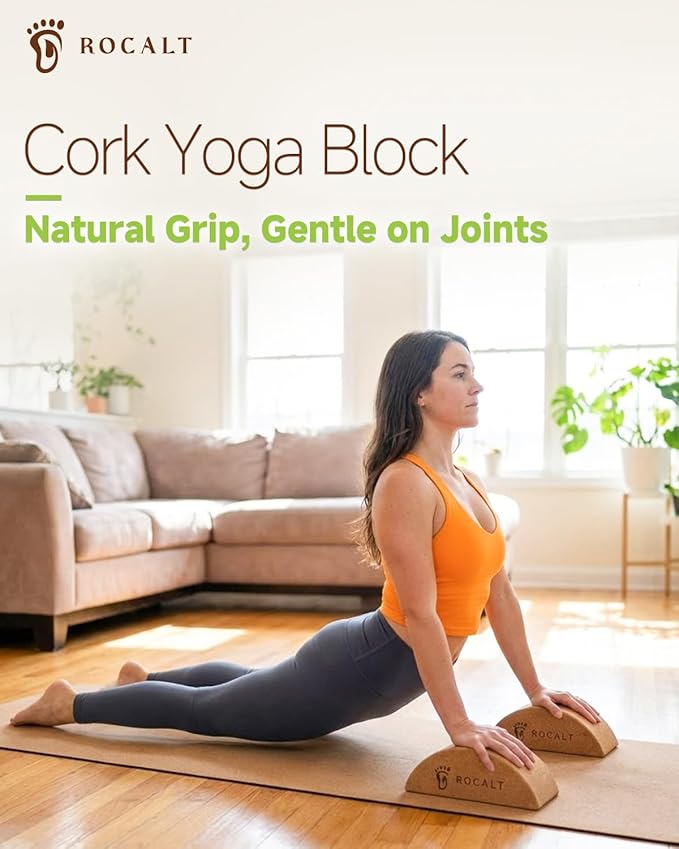 Rocalt Cork Yoga Blocks, Half Moon Yoga Block & Calf Stretching, Cork Foot Stretcher for Plantar Fasciitis Relief, Ankle Stretcher Pilates Block, Improve Balance, Stability & Foot Mobility