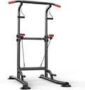 Power Tower Pull Up Bar Free standing with Resistance Bands, 350LBS Heavy Duty Alloy Steel Dip Station for Home Gym Strength Training, Adjustable Height Workout Equipment