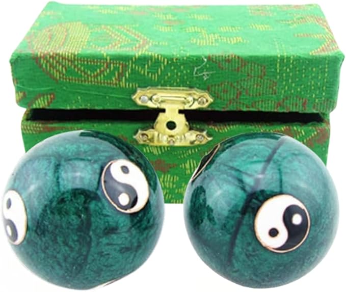 JapanBargain 3298, Chinese Baoding Balls Hand Exercise Therapy Balls Stress Reliefe Balls, Taichi Pattern, Green Color