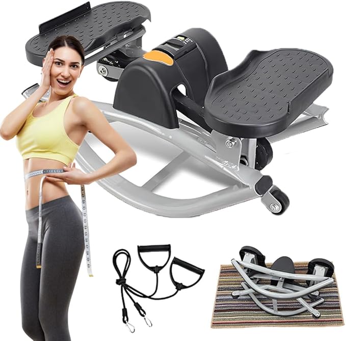 U-Shaped Rock Stepper Machine for Home Workout,Side-to-Side Lateral Rocking Fitness Stepper with Digital Monitor/Resistance Bands,Low-Impact Compact Side Stepper for Full Body Fitness
