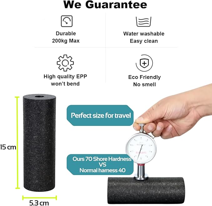 Mini Massage Foam Roller High Density - 100% Recycled Non-Toxic Material - Portable Pocket-Sized for Travel - Foot Arch,Legs & Arms Pain Target - Waterproof and Durable 15x6cm(Blue)