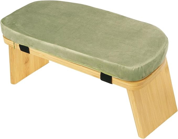 Meditation Bench Kneeling Stool Ergonomic Wood with Soft Cushion, Foldable Portable Prayer Bench, Meditation Stool 16.93x7.48x7.09inch- Green