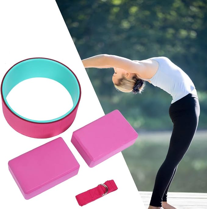 4pcs Yoga Wheel and Block Set with Stretch Strap, Premium EVA Foam Yoga Fitness Kit for Back Pain Relief, Portable Stretching Accessories for Home Gym and Travel