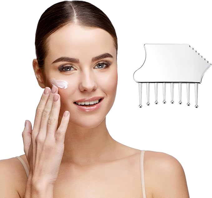 Stainless Steel Scalp Handheld Head Massage Comb Massager Metal Guasha Scraping Tool Multi-Functional Guasha Scraping Comb for Head Neck Shoulders Legs Arms
