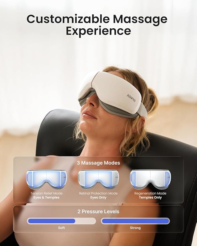 RENPHO Ultra-Quiet Eye Massager with Heat, Lightweight Heated Eye Mask for Migraines, Face Massager for Dry Eyes Relax Reduce Strain Improve Sleep Eyeris Zen