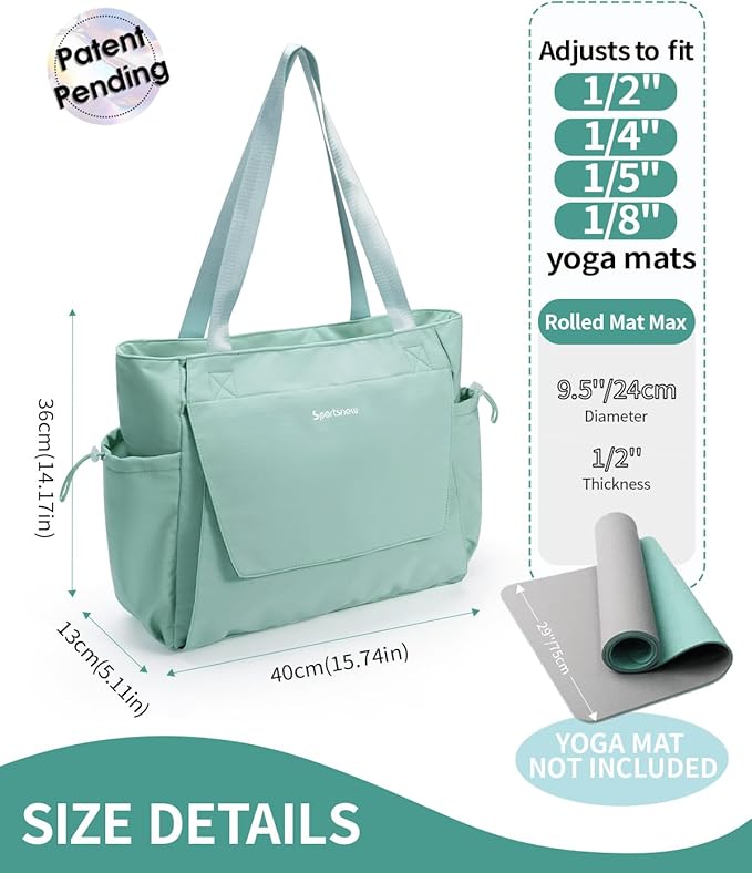 sportsnew Yoga Mat Bag Tote Yoga Gym Bags For Women Men with Waterproof Wet Pocket & Hook-and-loop, Quick Access Storage Yoga Mat Bag Carrier