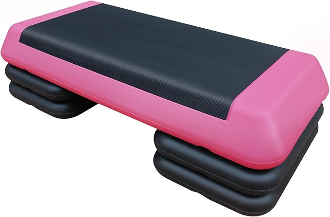 Adjustable Workout Aerobic Stepper in Fitness & Exercise Step Platform Trainer Pink Black with 4 Risers