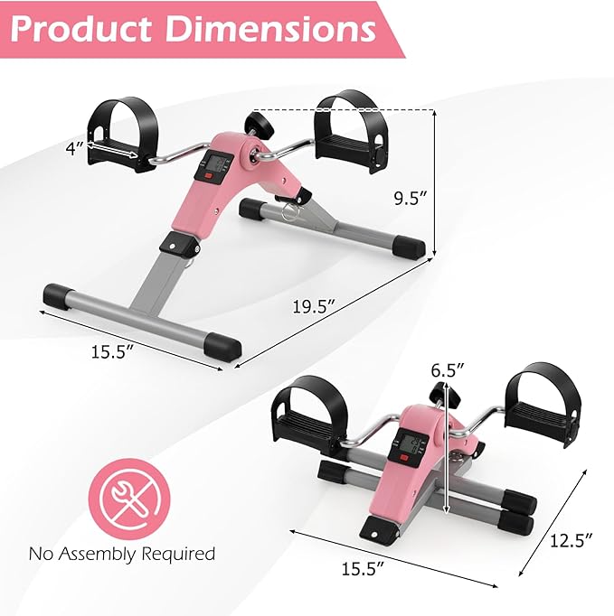 Goplus Folding Pedal Exerciser, Under Desk Mini Exercise Bike for Arm & Leg Workout, Portable Desk Bike Peddler Machine w/ Adjustable Resistance & LCD Display for Adults Seniors, Home & Office