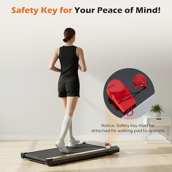 Sweetcrispy Compact Armless Treadmill for Small Spaces, Quiet Under-Desk Walking Pad, Slim & Portable Design for Home Office Workouts, Ideal for Apartments and Work-from-Home Fitness, Light Silver
