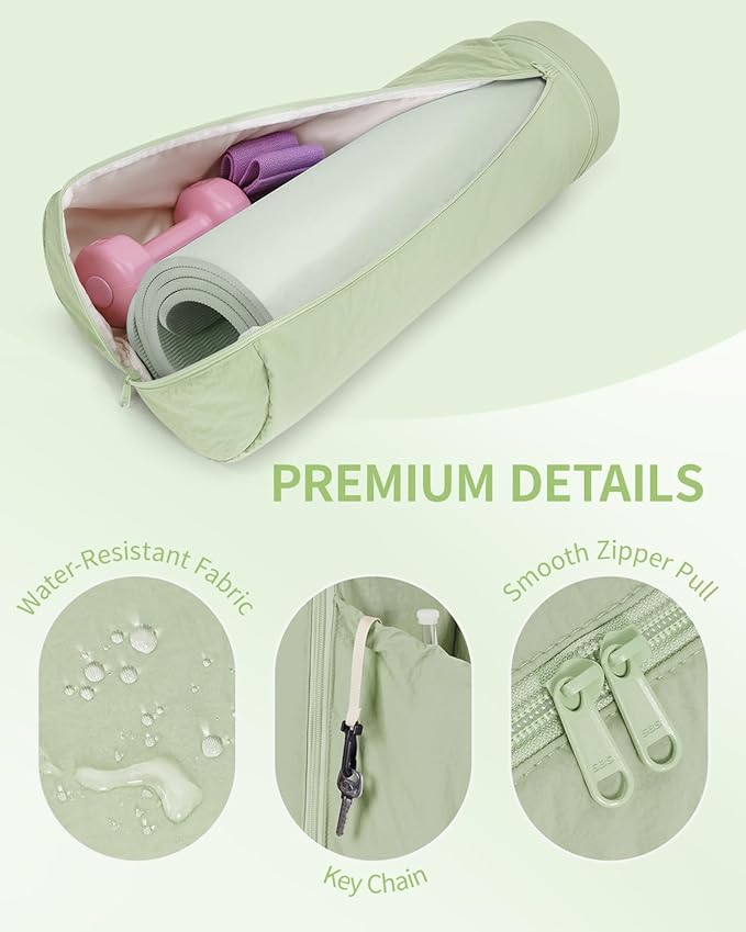 sportsnew Puffy Yoga Mat Bag Yoga Gym Bags for Women Men, Full-Zip Pilates Bag with Wet Pocket & Side Zip Drawstring Pocket Fits Tumblers with Handle, Yoga Mat Storage for Carrier Quick Access