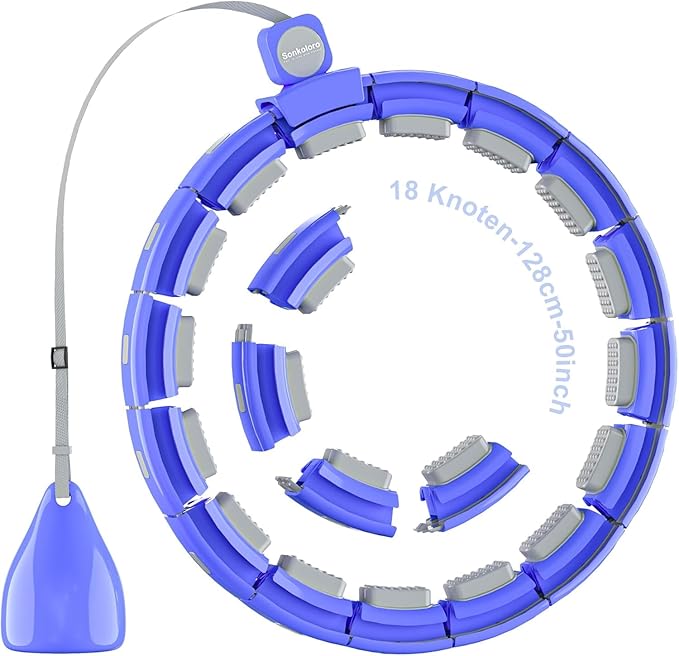 Weighted Exercise Rings for Adult Weight Loss - 50” Extra-Large Silent Smart Waist Exercise Rings with Exercise Balls - Compact Abs Exercise Machine for The Home Blue