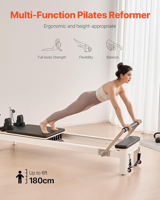 VEVOR Pilates Reformer Machine, Pilates Workout Equipment for Home Gym Studio Use, Pilates Reformer with Sitting Box and Jumpboard，fit for Beginners & Advanced Users
