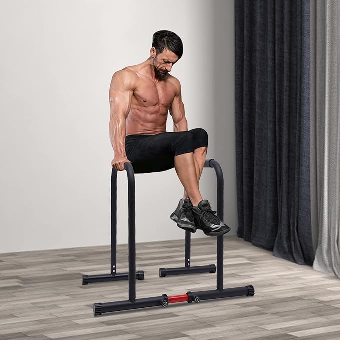 Dip Bar Heavy Duty Dip Stands Adjustable Fitness Workout Parallel Bars for Tricep Dips, Pull-Ups, Black, 440 LBS Loading Capacity