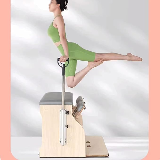 Yoga Pilates Fitness Trainer, Pilates Split-Pedal Stability Chair with Handles, Pilates Reformer Machine for Home, Maple Stability Pilates Pro Chair Equipment(Gray)