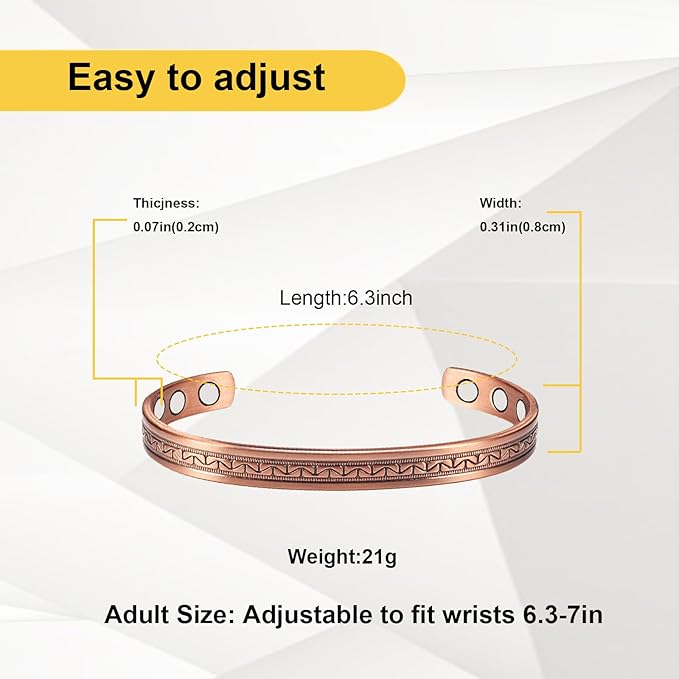 Copper Bracelets for Women, 99% Pure Copper Retro Magnetic Bracelet, Copper Jewelry Gift （0238Q）