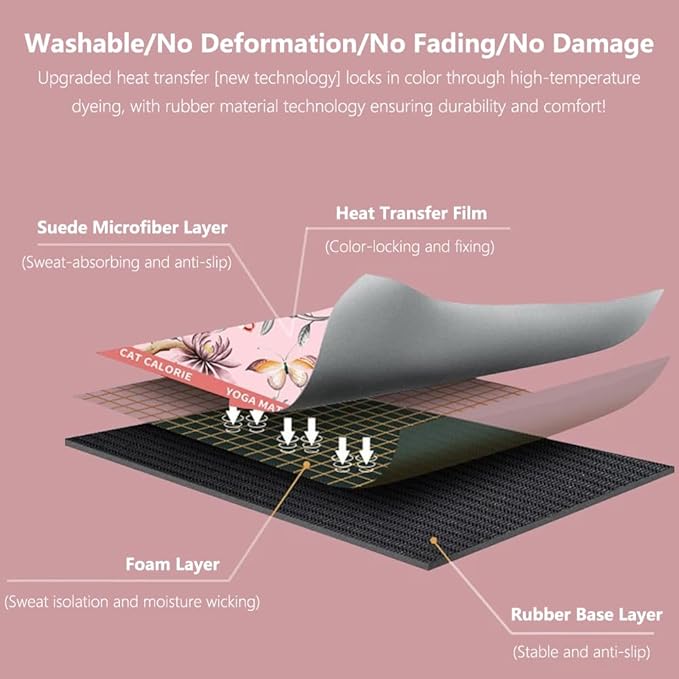 Hot Yoga Mat Towel for Women | Non-Slip Natural Rubber Backing | 72"x26.7" Absorbent Suede Microfiber & Floral Design | Lightweight & 1mm Thin for Pilates, Gym, Travel
