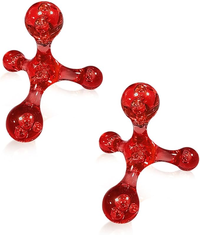 Trigger Point Massage Tools, 2 PCS 4 Point Manual Deep Muscle Tissue Trigger Massager, Handheld Palm Pressure Point Massage Tool, for Neck Shoulder Back Muscle Pain Relief (Red)