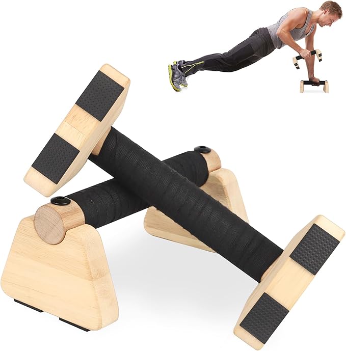 Wooden Parallettes 2 PCS Wood Push-up Stand for Exercise Home Workout Equipment Strength Training Non-Slip Base for Handstand Blocks, Pushup Handles & Planks