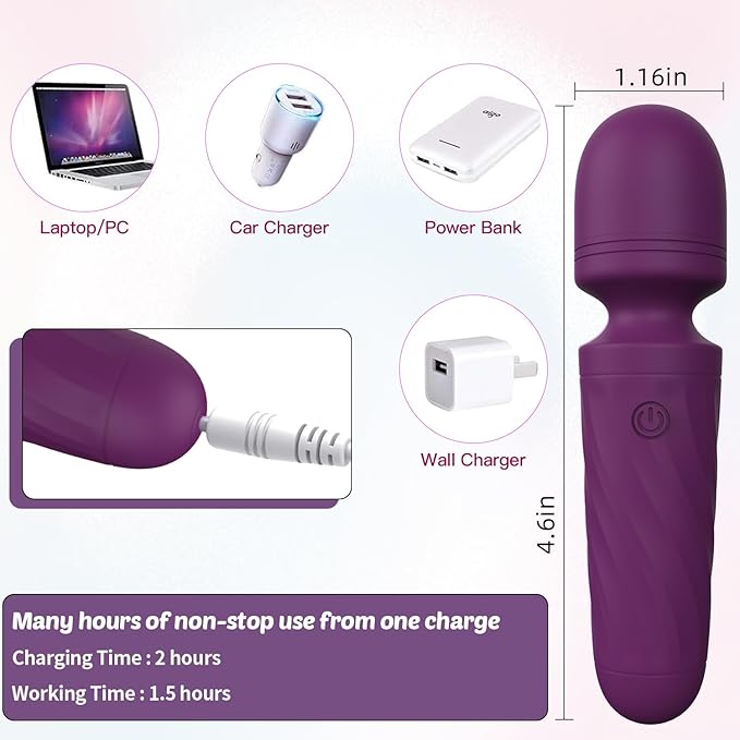 Handheld Personal Mini Massager Tool– Waterproof, USB Rechargeable, 10 Vibration - Perfect on Back Legs Hand Pains and Sports Recovery(Purple)