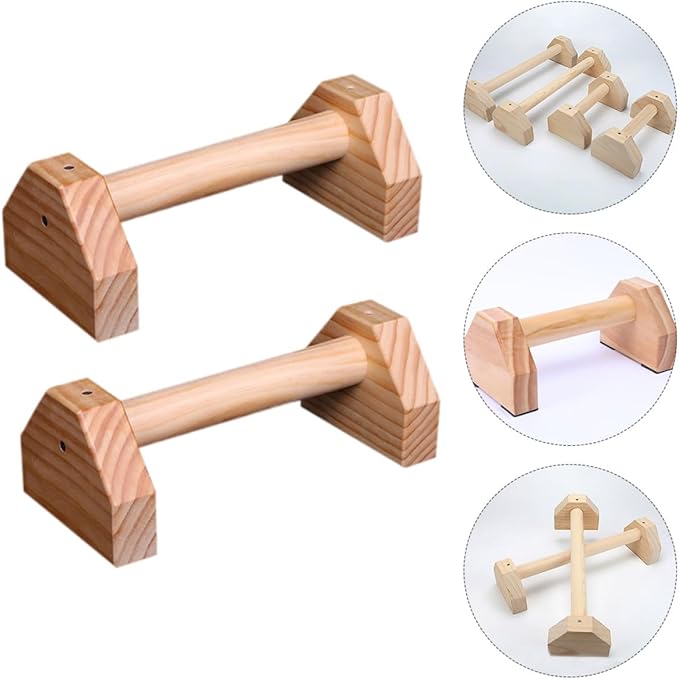 SUPVOX Pine Wood Push-up Brackets 30cm Pair, Indoor Push-up Stands for Home Fitness, Muscle Trainer Exercise Equipment with Non-slip Grip Bars for Strength Training